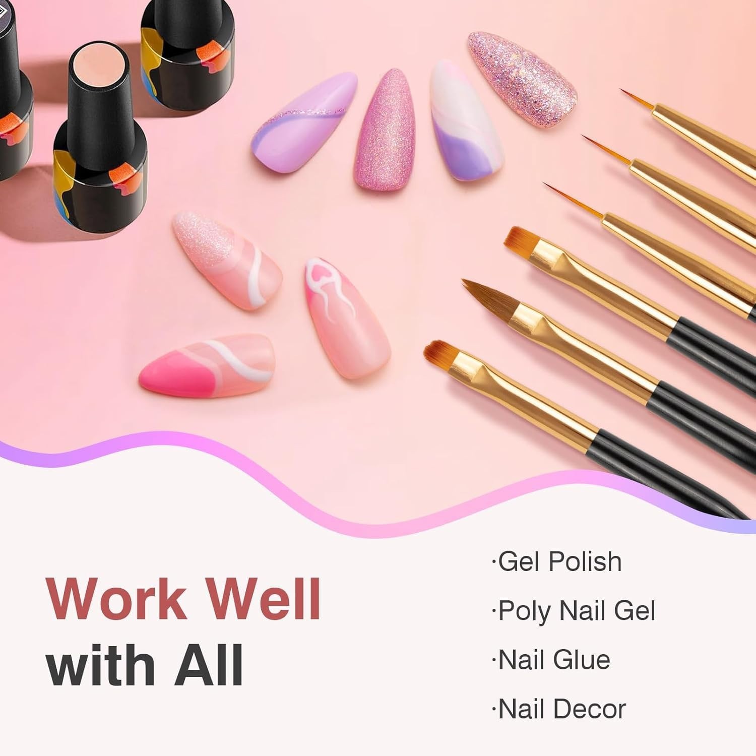Nail Art Brushes 3PCS Nail Brush Set with Gel Polish Pens and Liner Brush for…