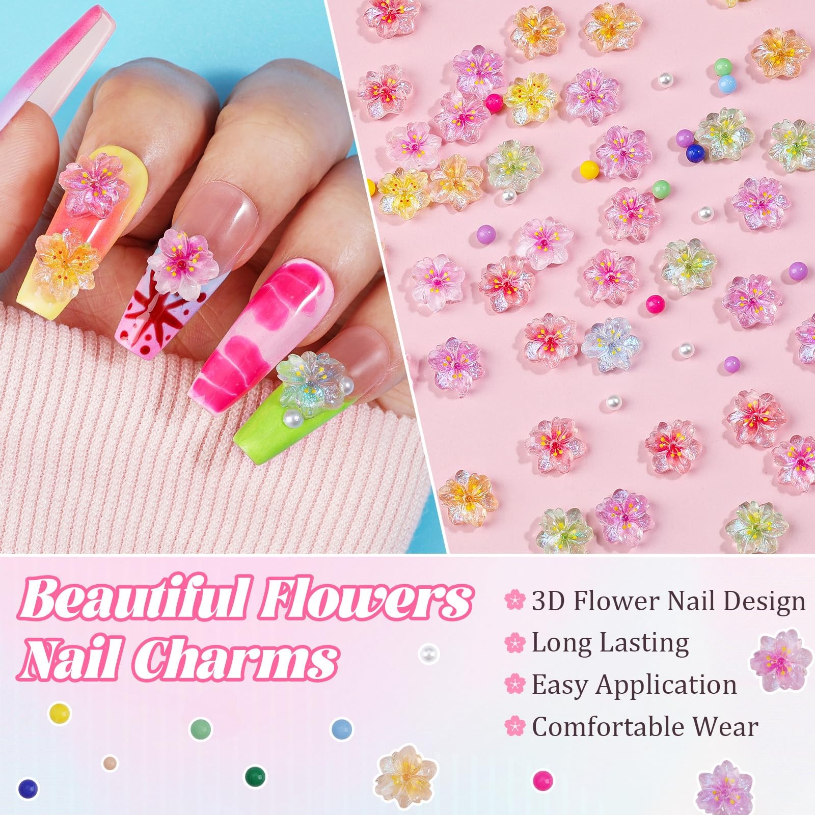 Flower Nail Charms for Acrylic Nails Manicure DIY Nail Decor Women Girls Crafts
