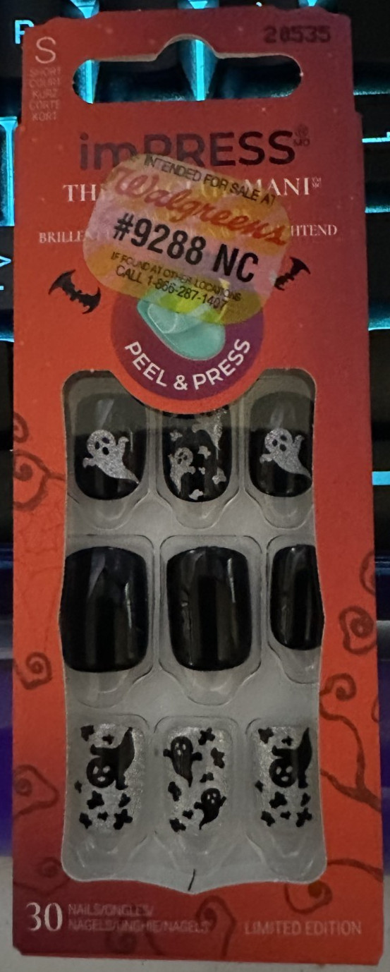 Kiss Impress! Nails Short Halloween Black Ghosts clear