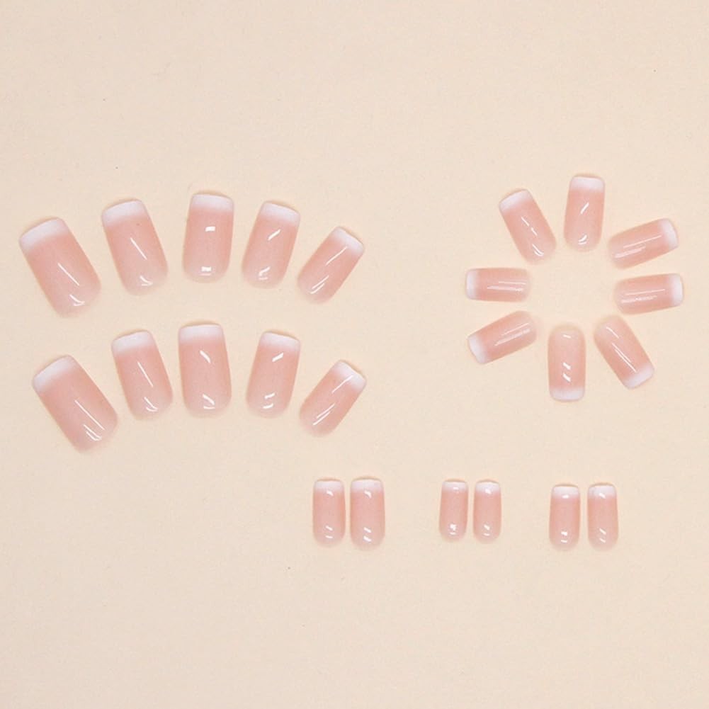 24Pcs Glamorous Pink-White Ombre Acrylic Press-On Nails for Effortless Beauty