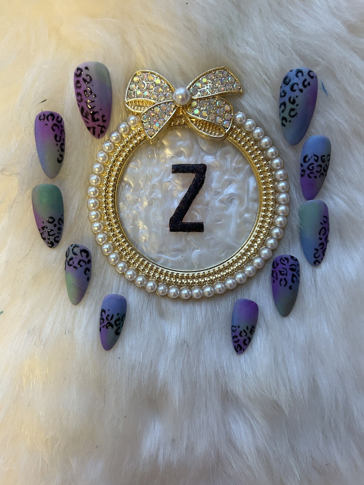 Z NAILZ! Set Of 10 Green, Blue, Purple Animal Matte L Almond Press on Nails