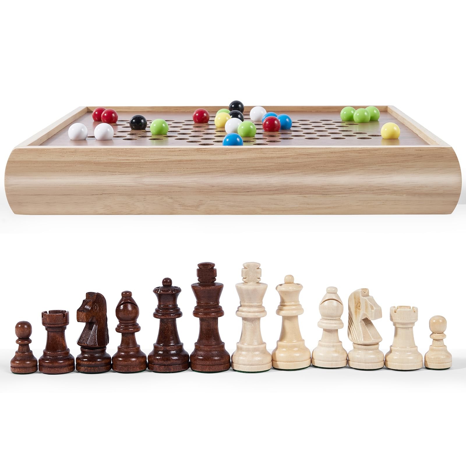 VAMSLOVE 13″ Chess Chinese Checkers 13x13x2 inches, Multi-color, Black, White