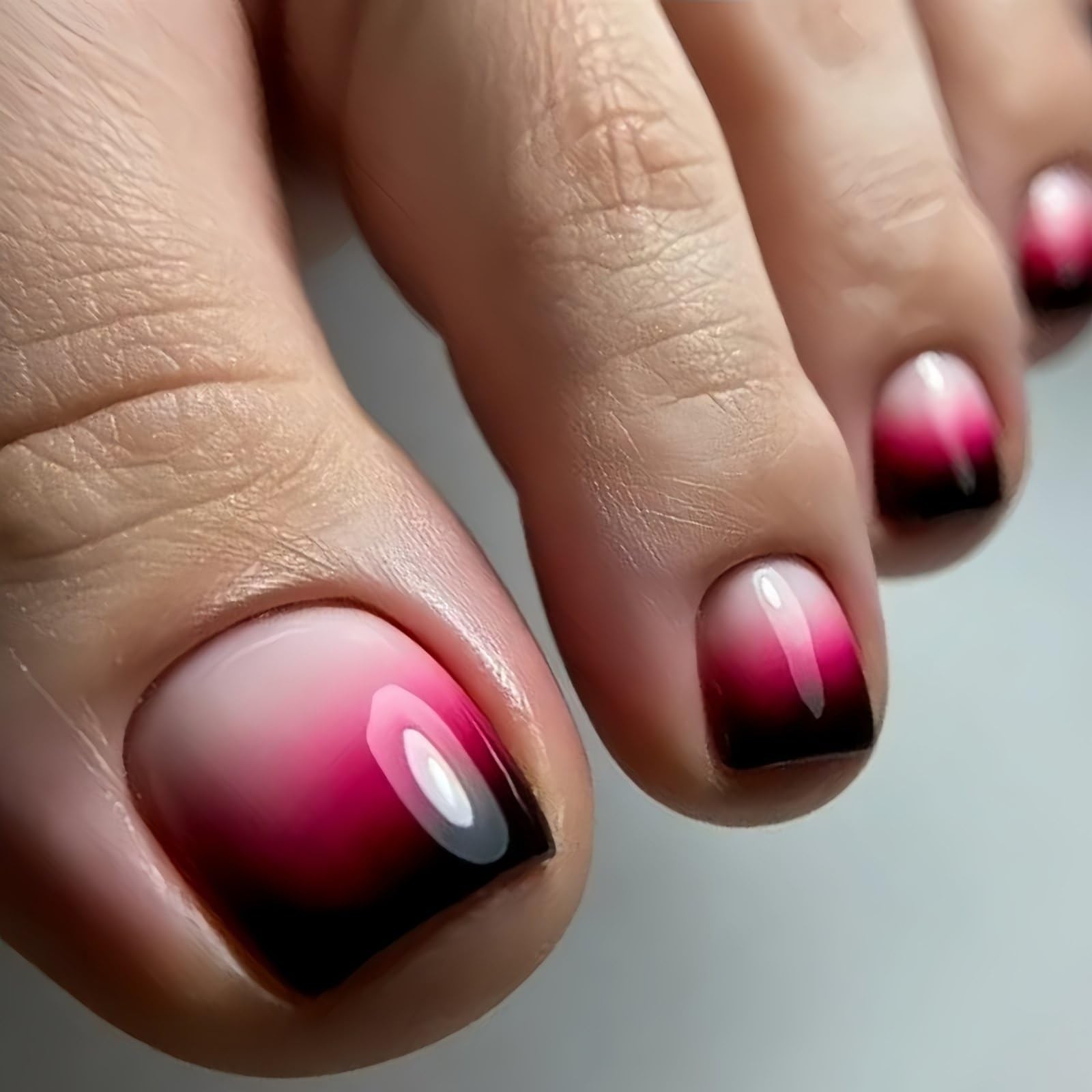 French Press on Toenails Gradient Black Pink Fake Toe Nails Summer Toenails