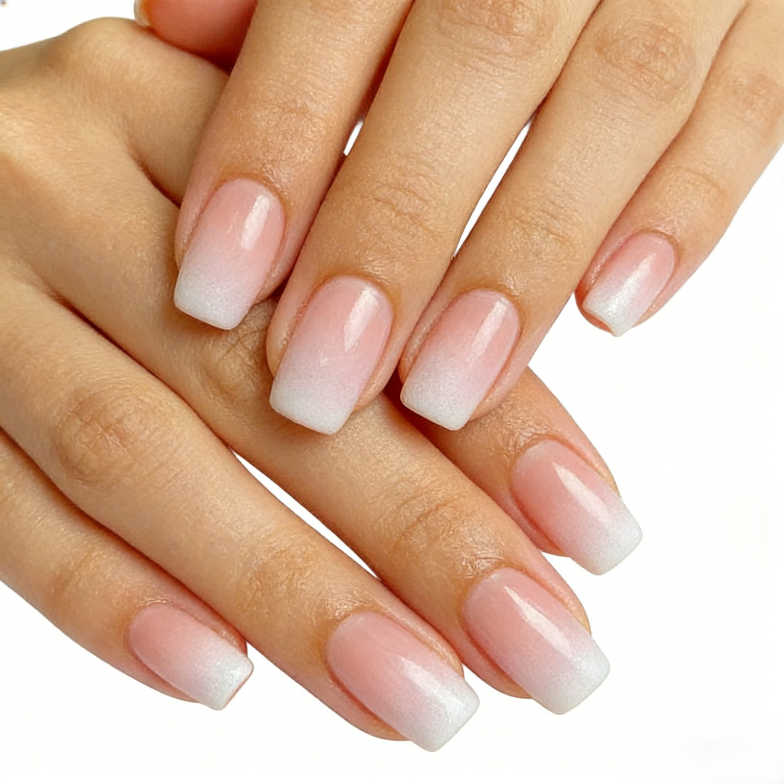 Pink Ombre Short Square Press On Nails 24Pcs Reusable Acrylic False Nails