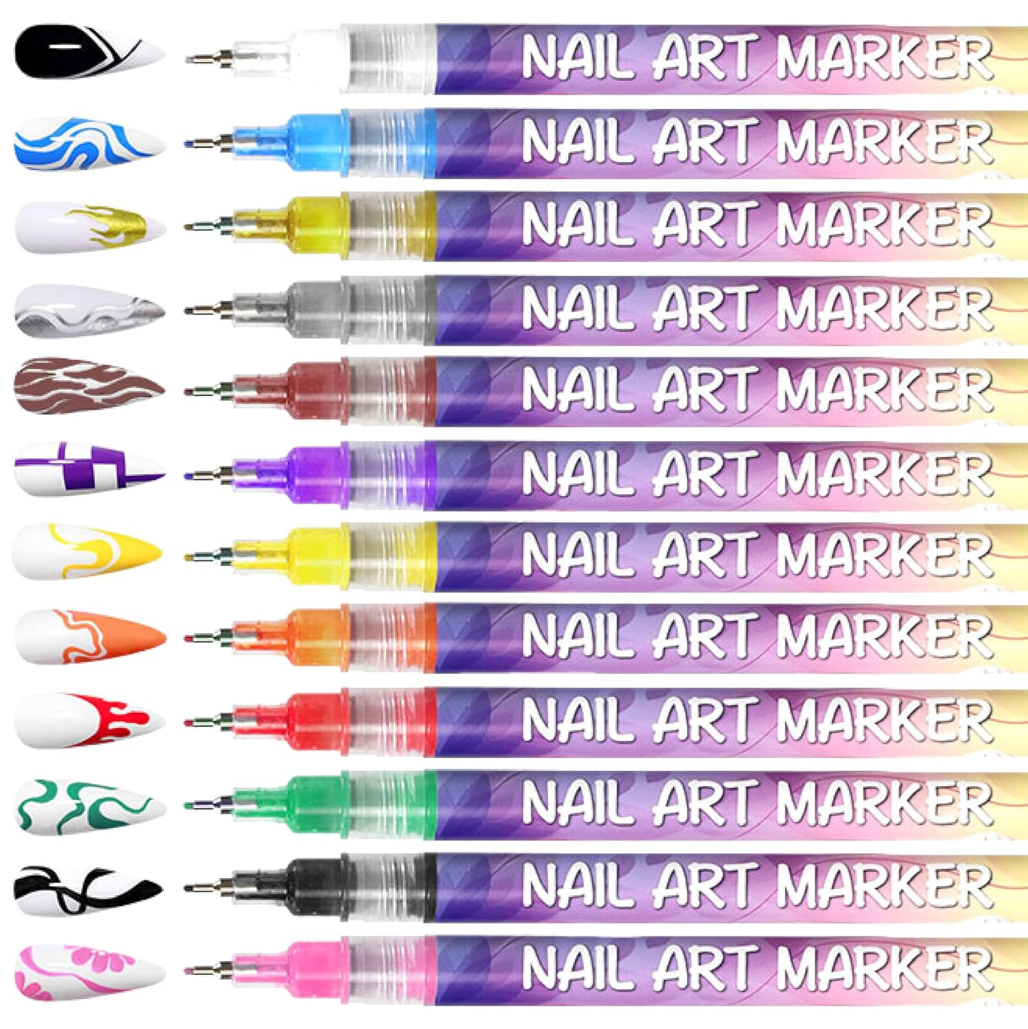 12 Colors Nail Art Pens Set, 3D Nail Polish Pens, Nail Art Markers for Gel Nails