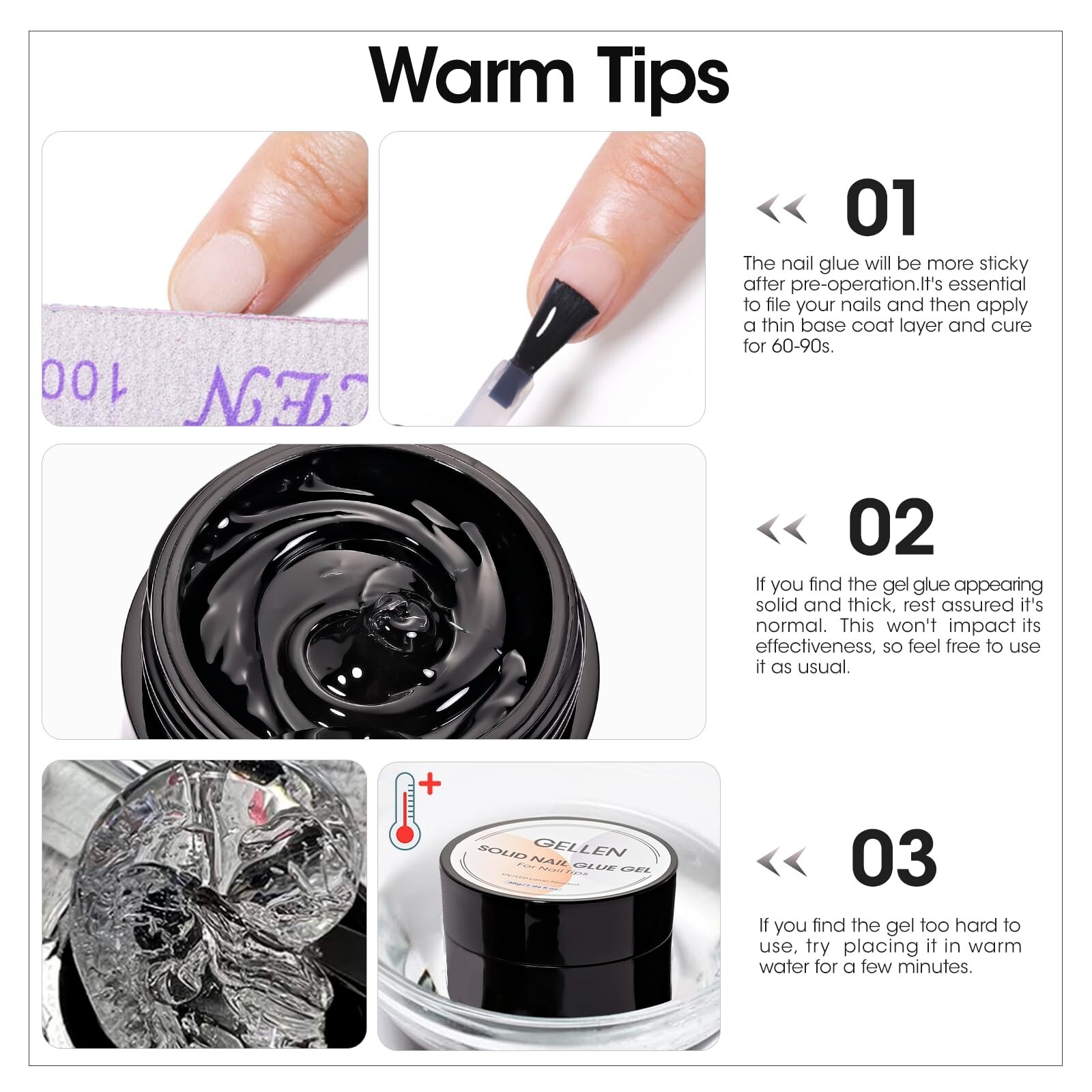 Gellen Solid Nail Glue Gel for False Nail Tips, Huge Capacity 15g Press on Nail