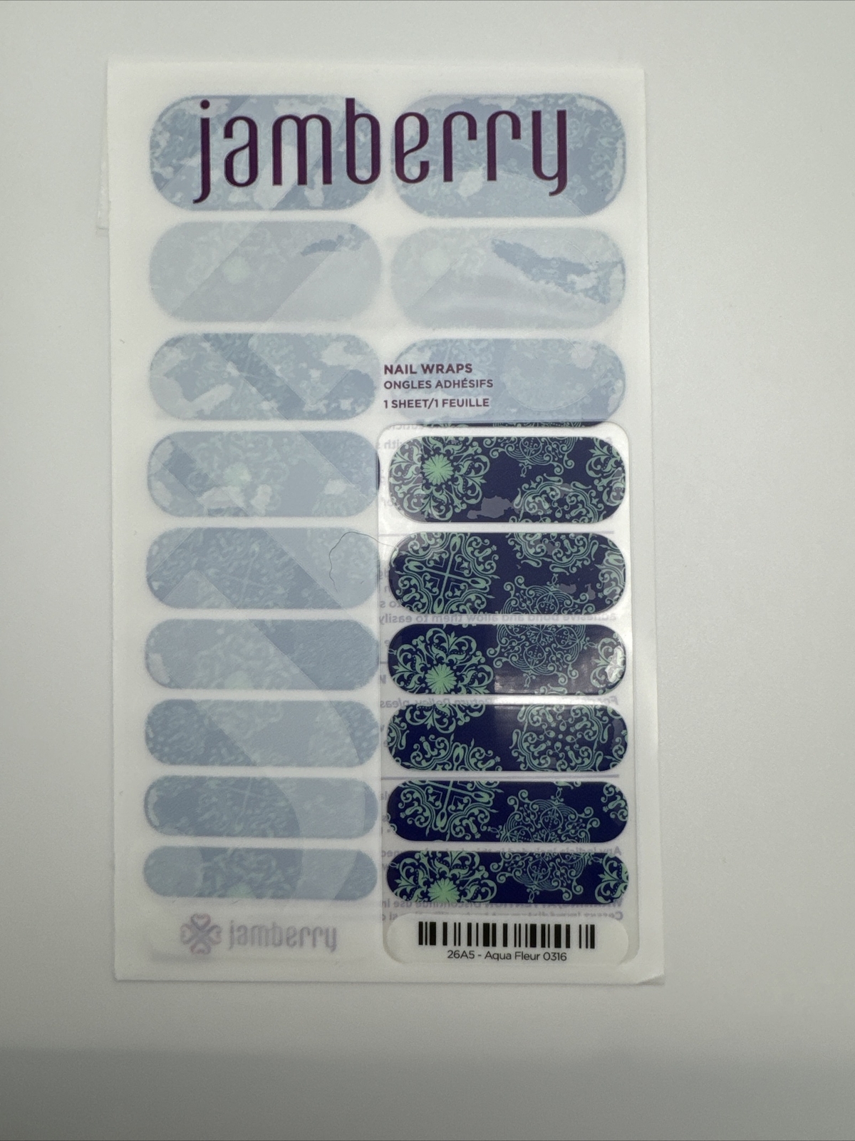 Jamberry Nail Wraps Aqua Fleur Full Sheet (floral/flowers)