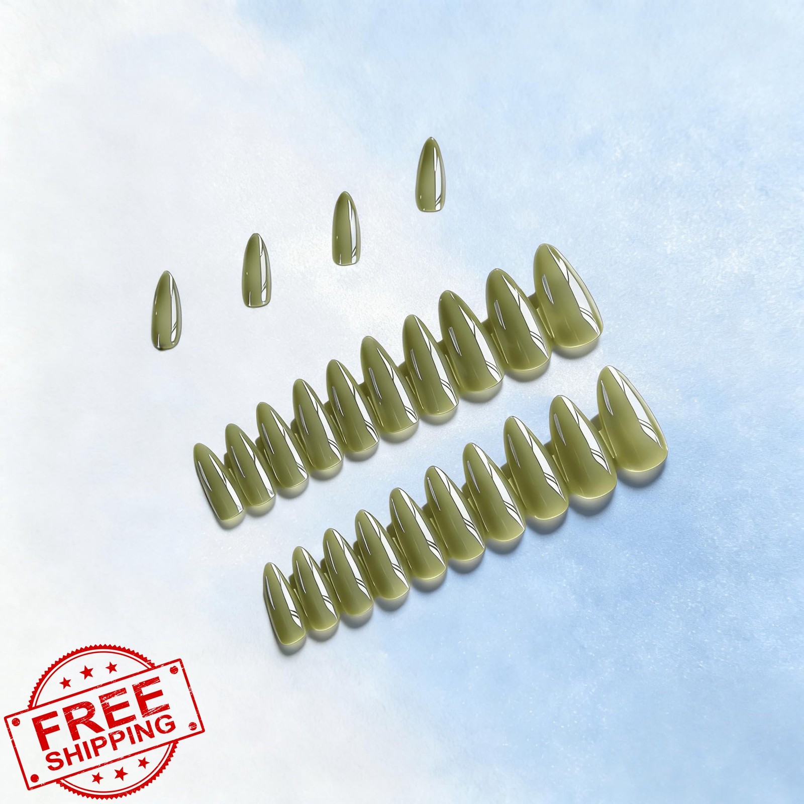 SXVME Chrome Nails Almond Pastel Green Medium
