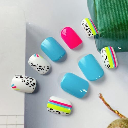 Short Press on Nails Square Fake Nails Black Leopard Print Acrylic Full style6
