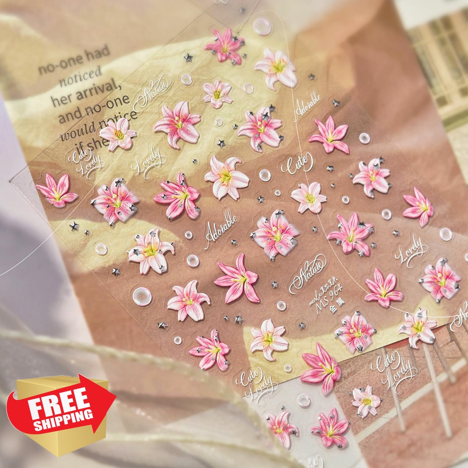 FDSQHSA 5D Pink Flower Nail Stickers