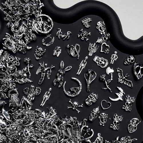 50 Pcs Halloween Nail Charms Retro Alloy Bat Snake Skeleton Nail Halloween-2