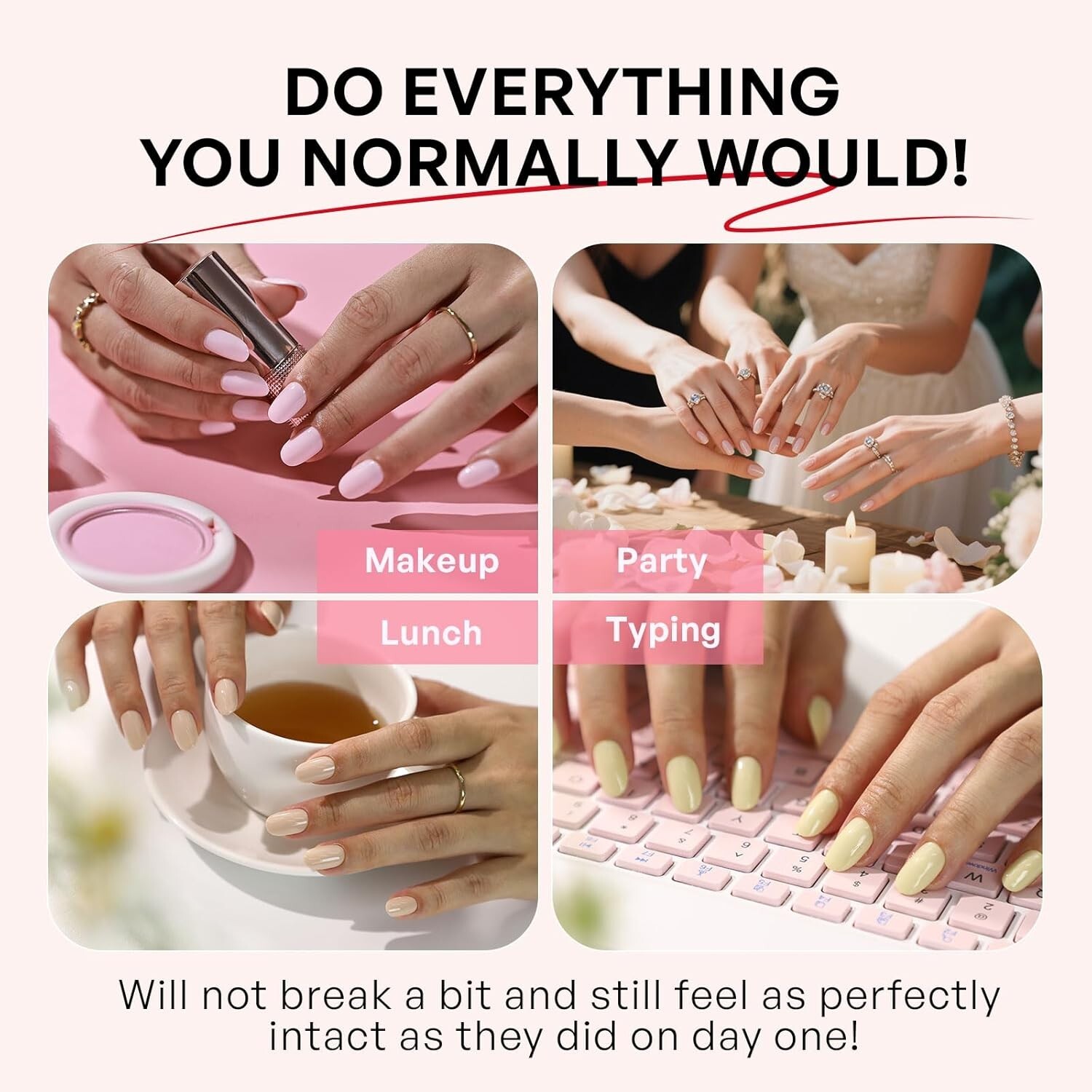Short Press on Nails Dark Red – GJZEZ Soft Gel Round Glue on Fake Nails, Natural