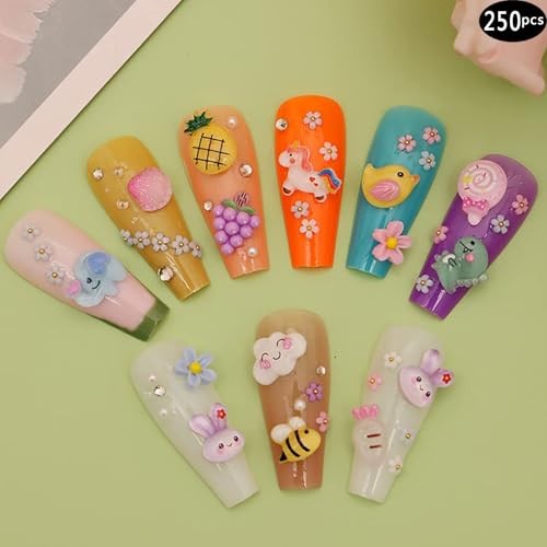 1 Pack of 250pcs Cute & Sweet 3D Nail Charms for Acrylic Nails, Multicolor A