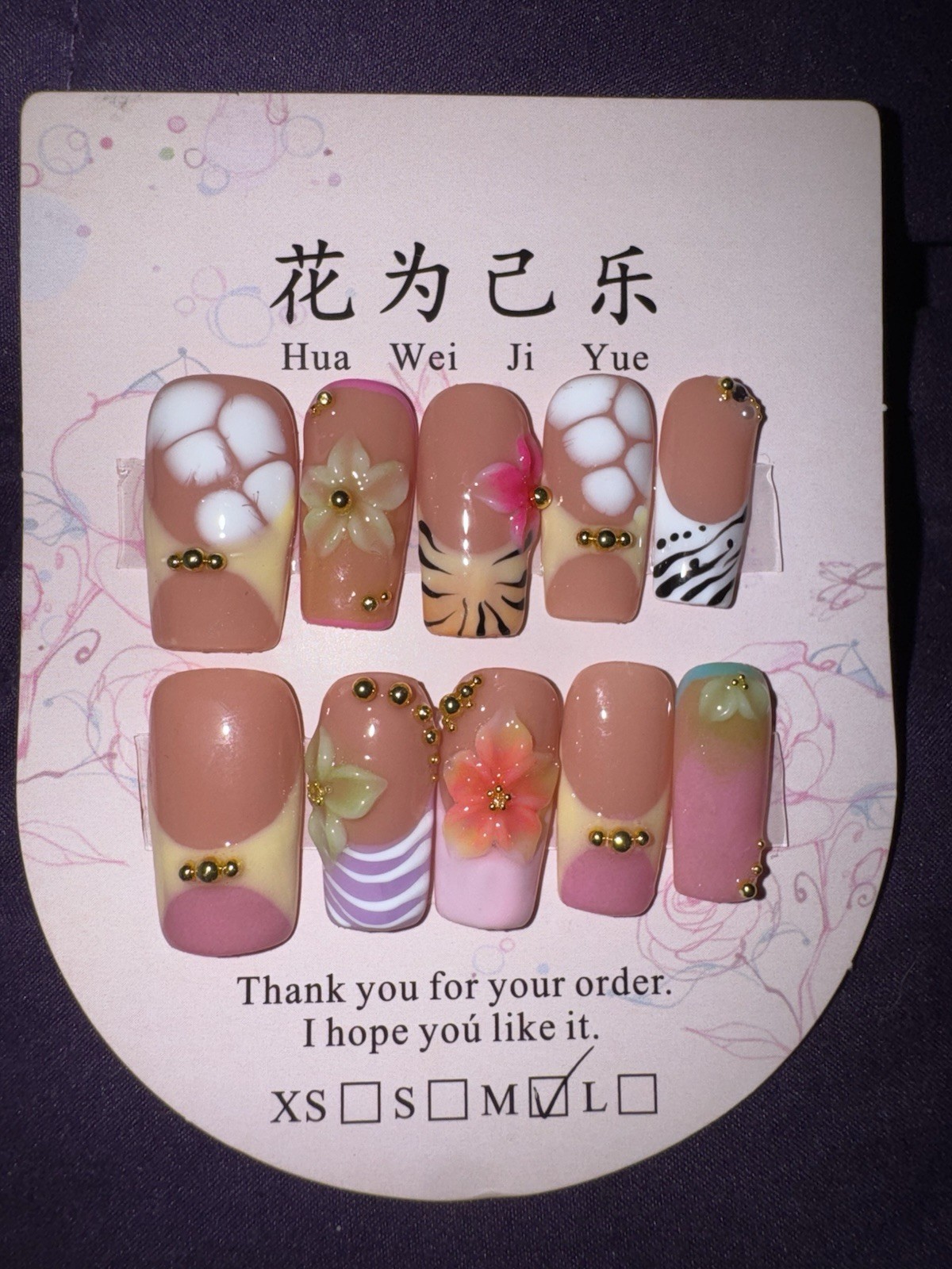 Medium Square Press On Nails 3D Flower Spring Summer Colors Reusable