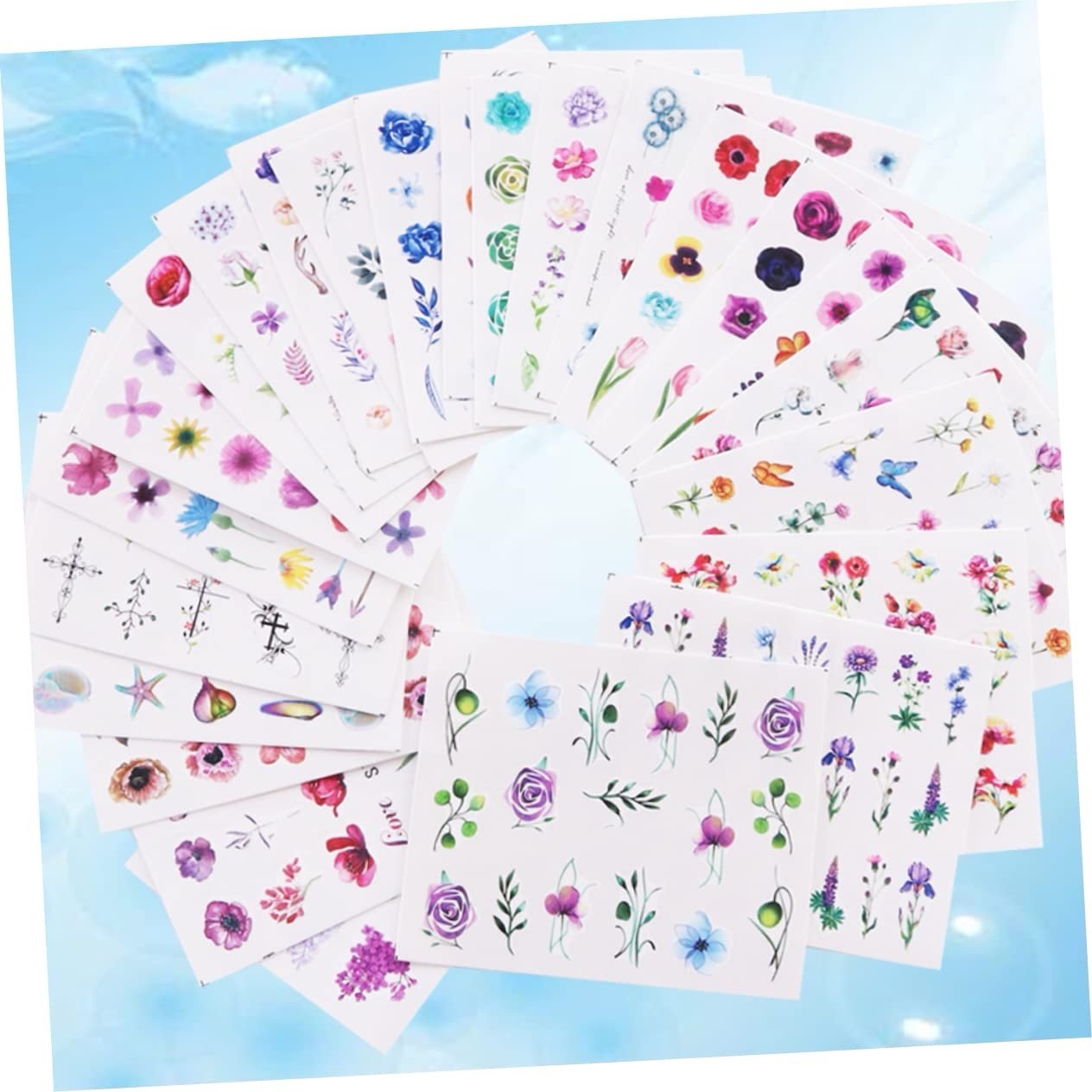Nail Stickers Nail Art Decals 24pcs Set Watercolor Floral Manicure