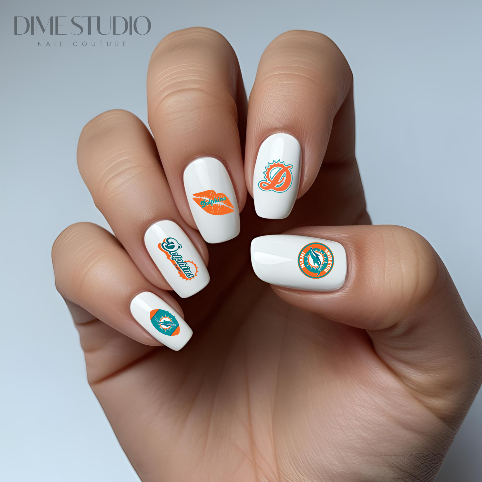 Miami Dolphins Football Nail Decals Water Transfer Clear Overlay Nail Art