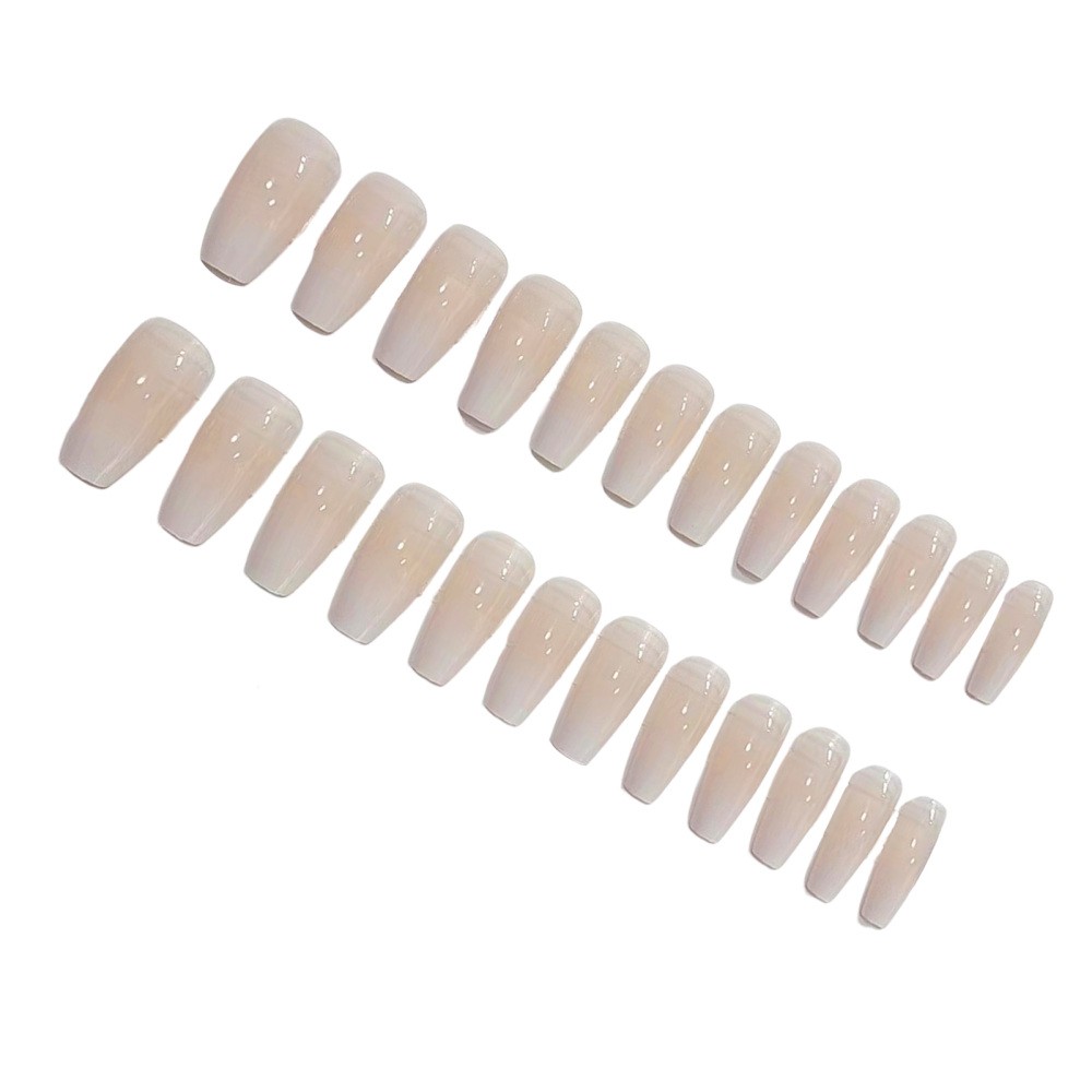 Fashionable Press On Nails featuring Ombre Milky White Long Coffin Shape Design