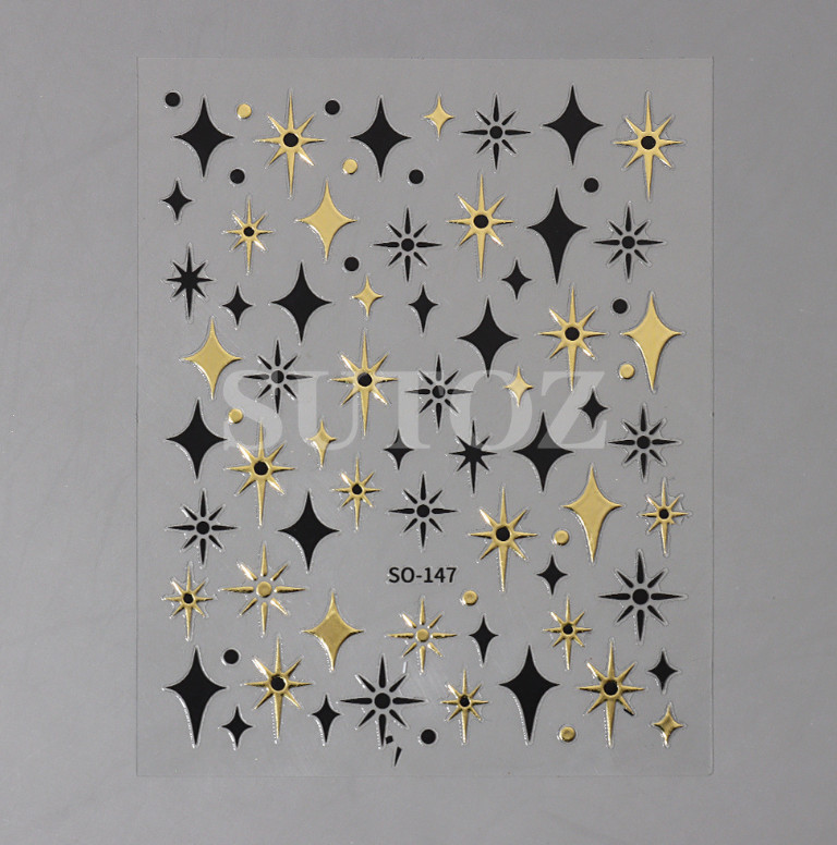 3Sheets Black Gold Silver Star Sun French Tips Nail Stickers Manicure NH18
