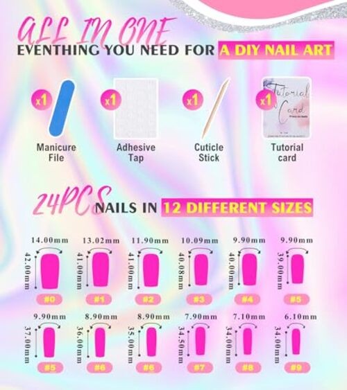 Press on Nails Square – Extra Long Fake Nails with 3D 5-Sunset Spots