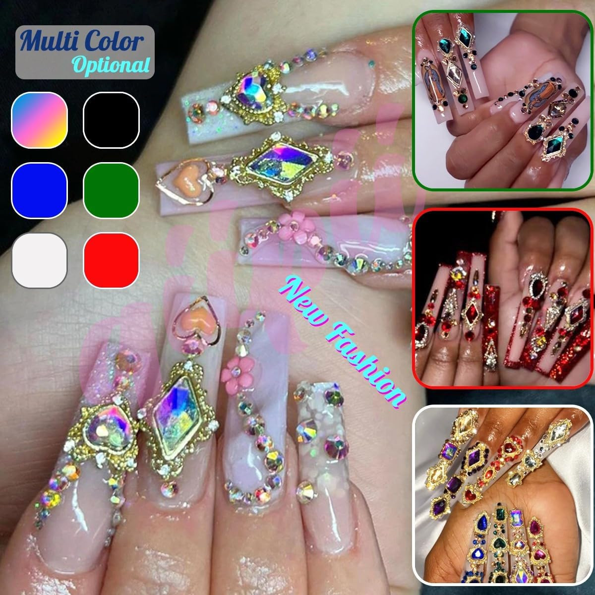 24Pcs Blue Nail Rhinestones Luxury Nail Charms Sapphire Heart Charms for Nails 3