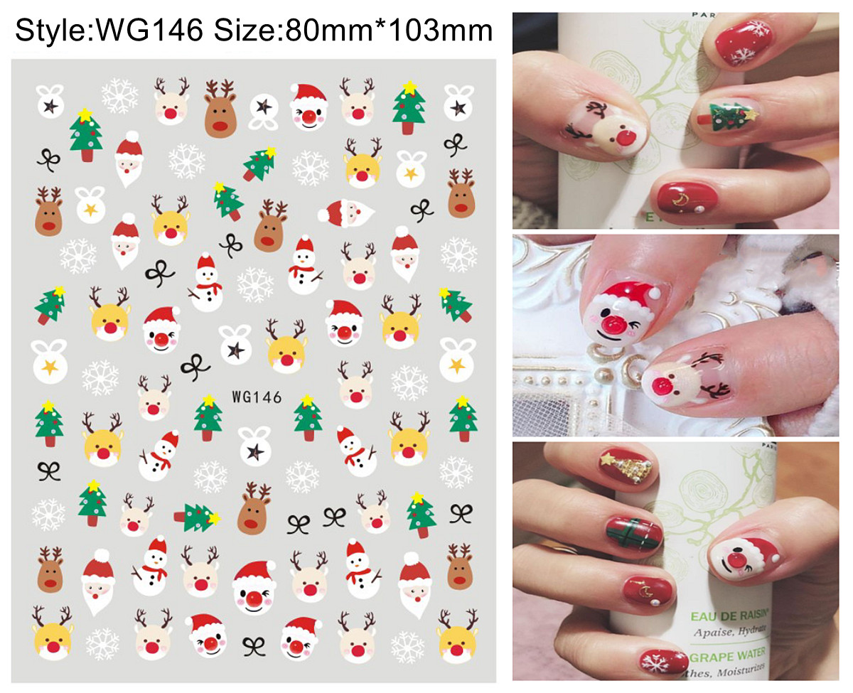 Christmas Santa Tree Snow Snowman Reindeer Polar Bear Penguin 3D Nail Sticker