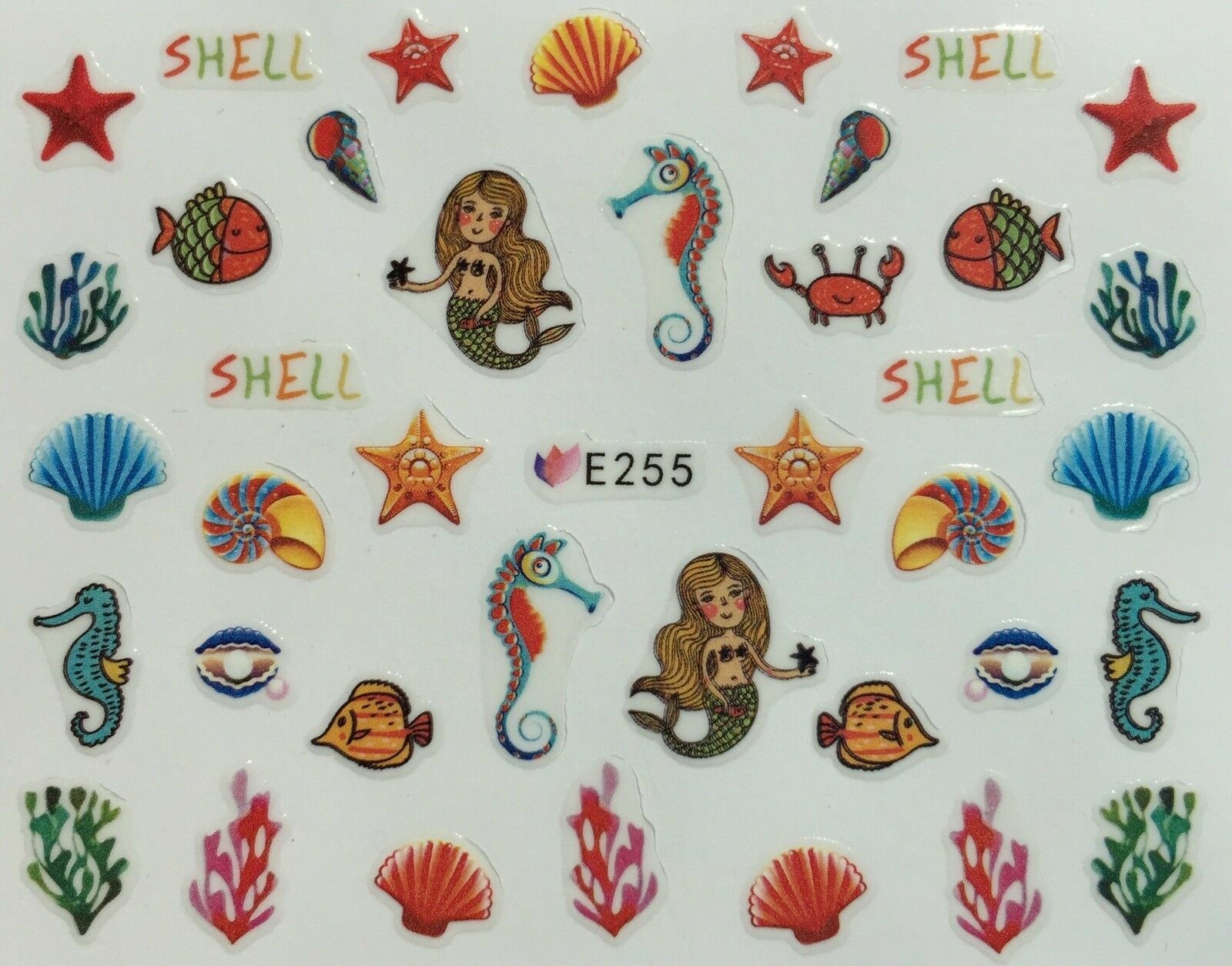 Nail Art 3D Decal Stickers Shells Fish Mermaid Sea Horse Crab Beach E255