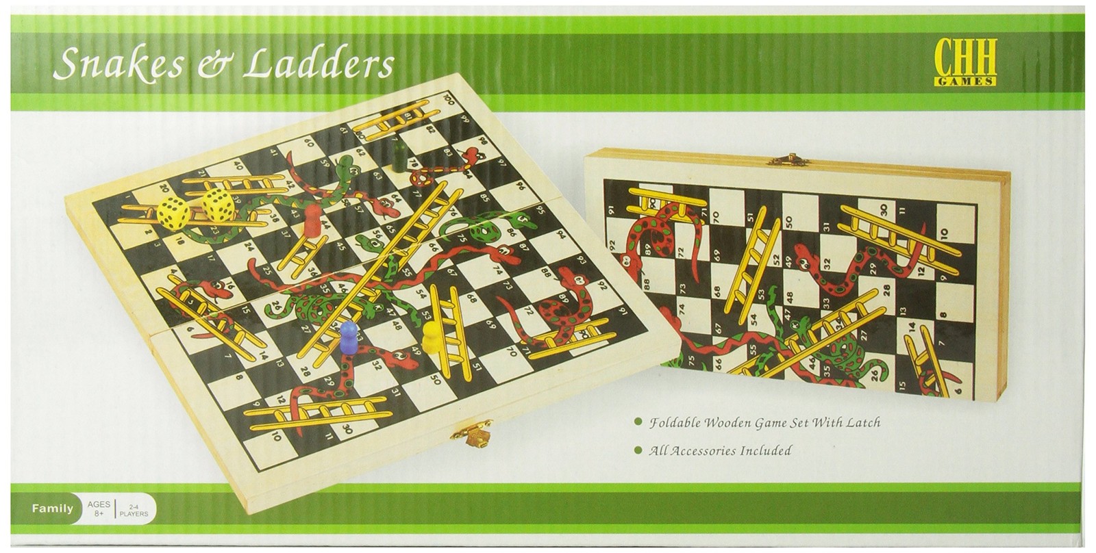 CHH Games Folding Wooden Snakes and Ladders Game