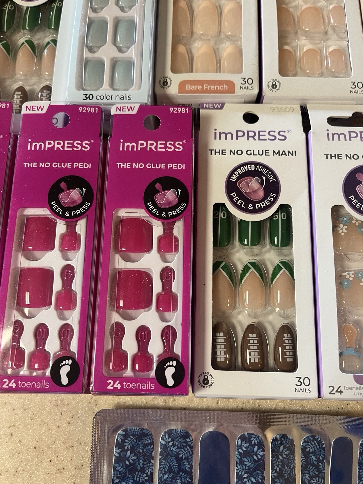 KISS Impress Lot Of 10 No Glue Mani-6 Pedi & 3 Color Street Nail Polish Strips