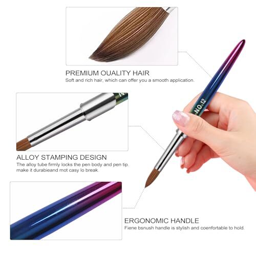 4X Pinceles Para Acrilico Kolinsky Cepillos De Acrílico Profesional Para Uñas