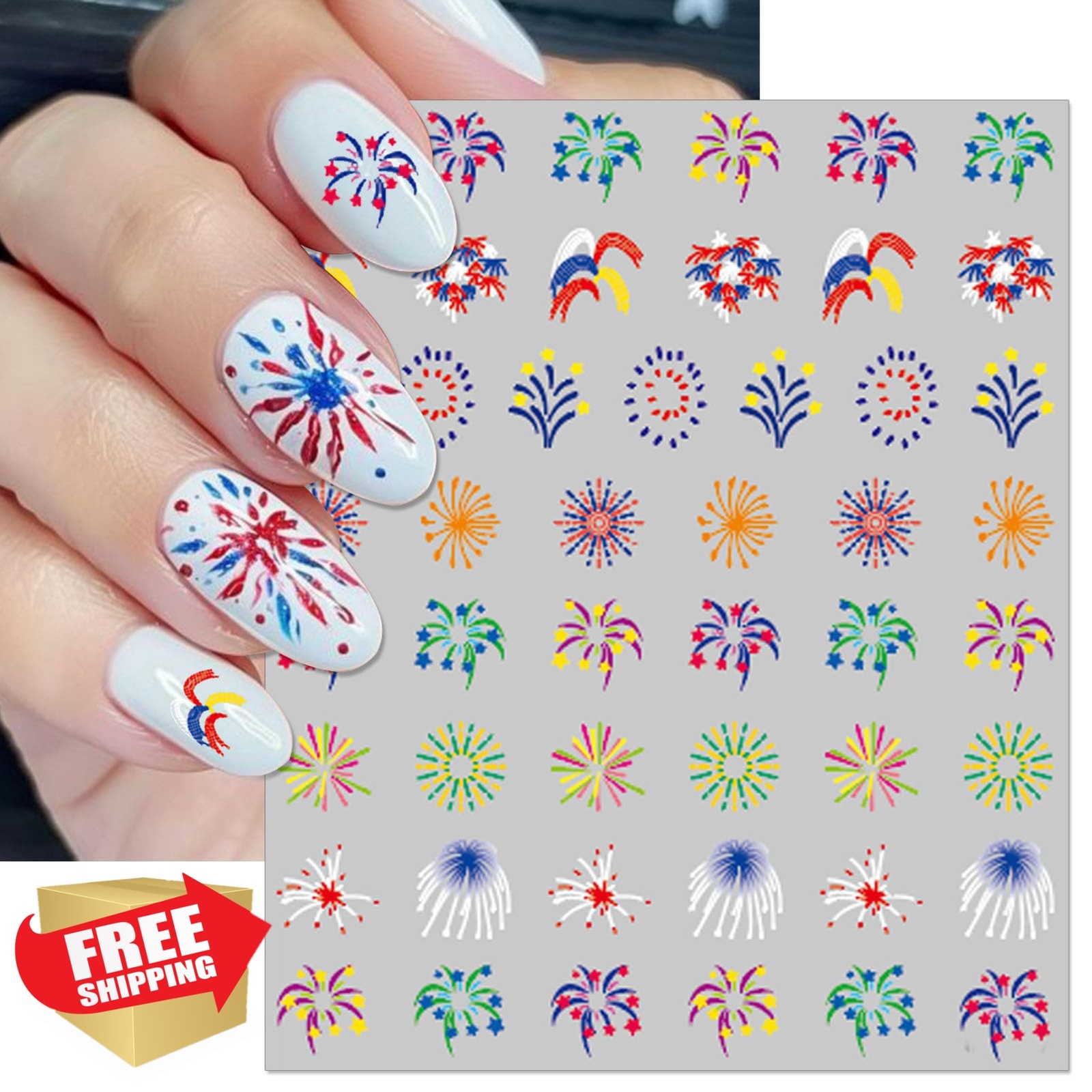 IDDFEVE 4th July Firework Nail Stickers Embossed