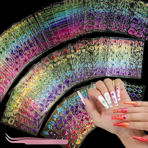 50 Sheets Nail Art Stickers, Rainbow Nail Rainbow Classic Design/Rainbow Line