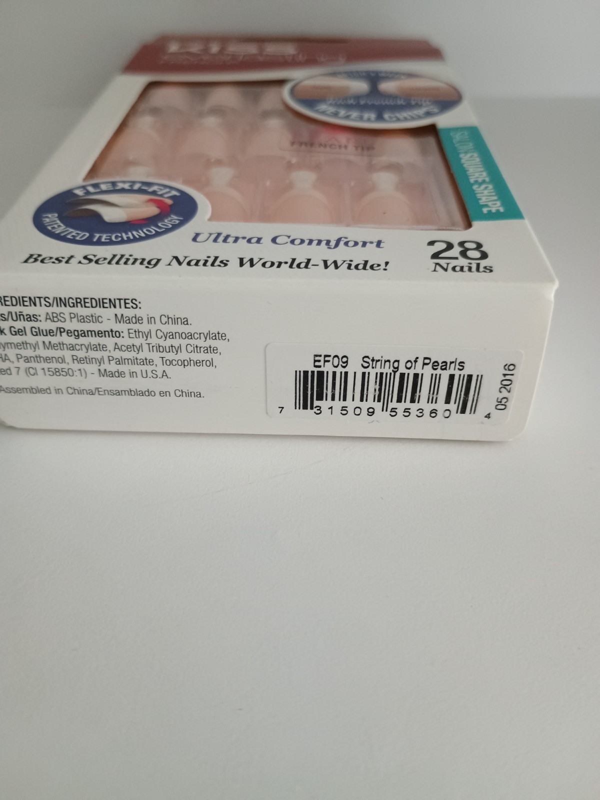 Kiss Everlasting French Glue-on Real Short Nails – String of Pearls (Pack of 1)