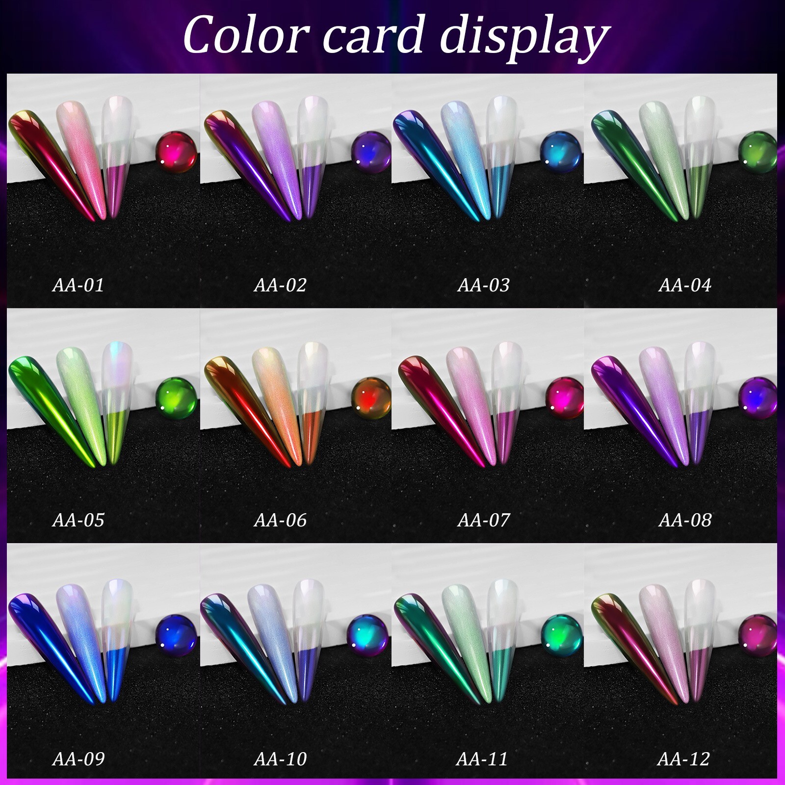 12 Jars Magic Mirror Nail Art Powder Chameleon Laser Nail Glitter for False Tips