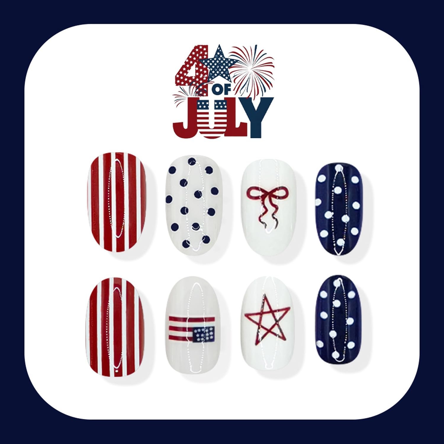 Independence Day Patriotism Press on Nails Red Blue White Series Fake Nails P…