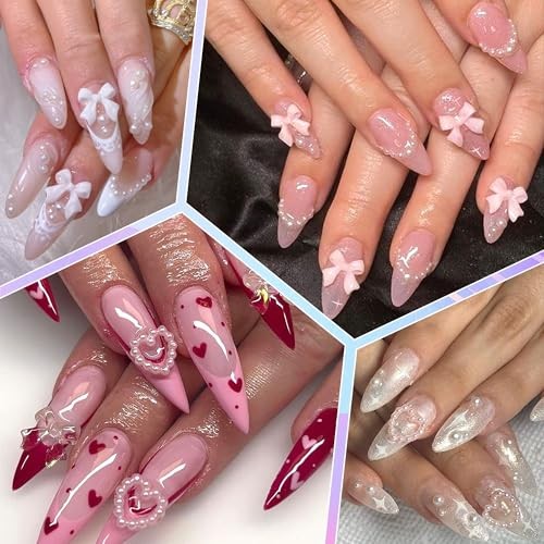 Bow Nail Charms and Flatback Pearls Gems Set 01 – 2 Boxes Nail Art Decos