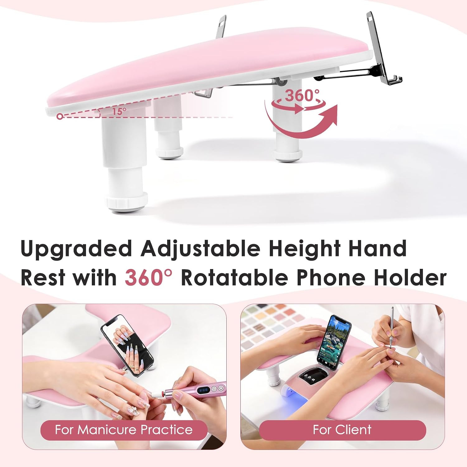Arm Rest for Nails Tech: Adjustable Height U Shaped Nail Hand Rest Stand PU Leat