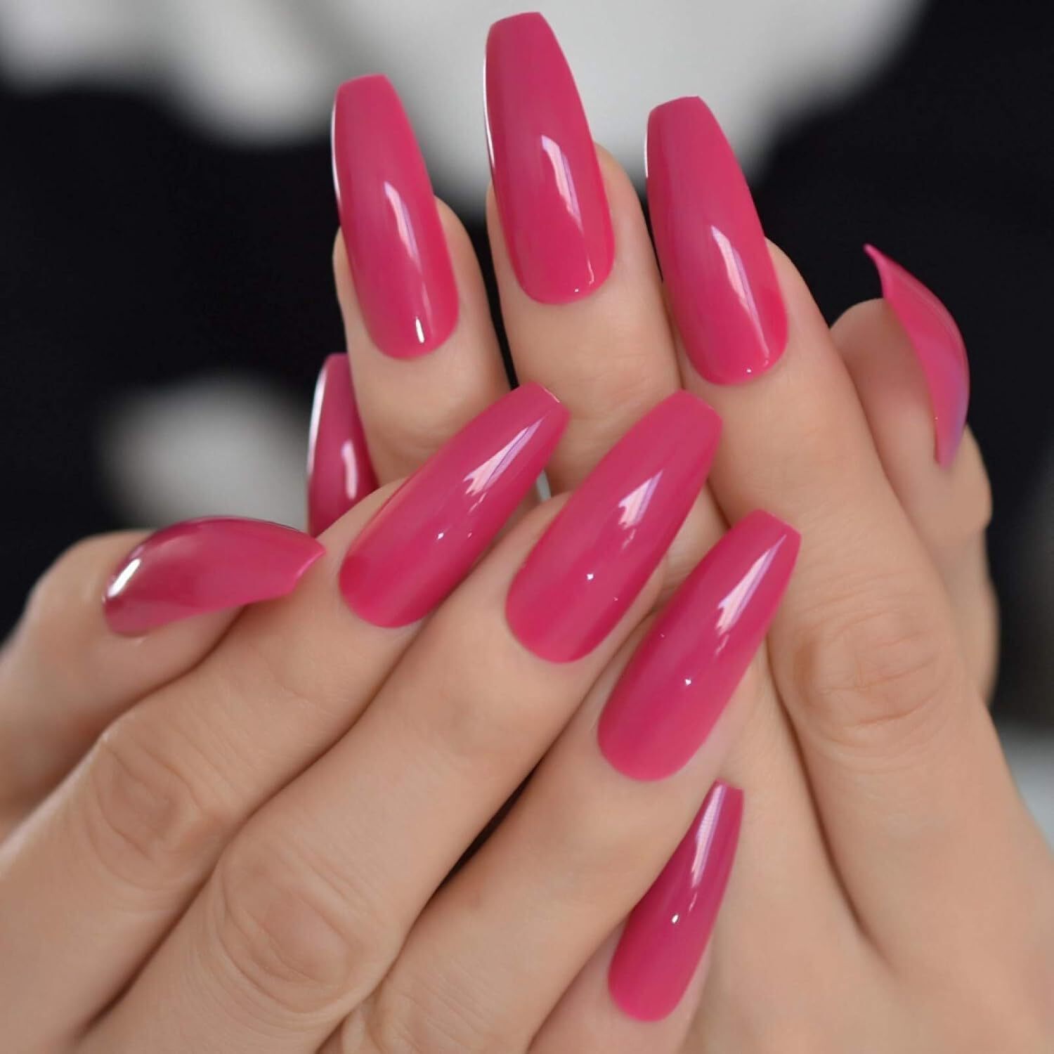 Pink Press On Nails Extra Long Coffin Ballerina Glue On Artificial Fake Nails