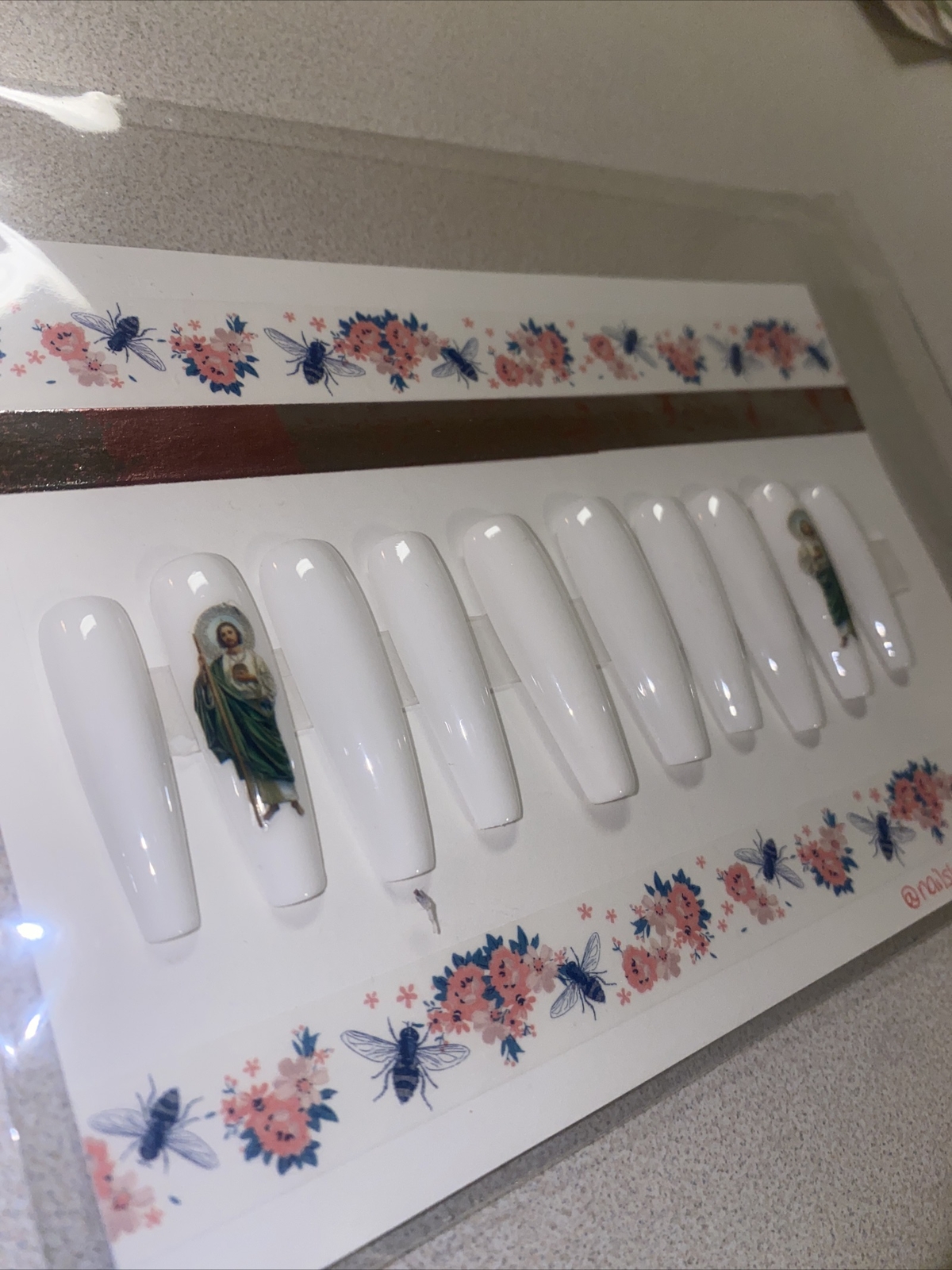 White Long Coffin Press On Nails 10 Pcs Nail 1 Set Fake False