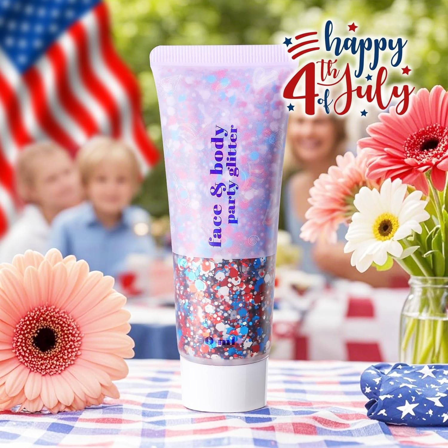 Vivid Red White Blue Body Glitter Gel – Perfect for 4th of July Celebrations