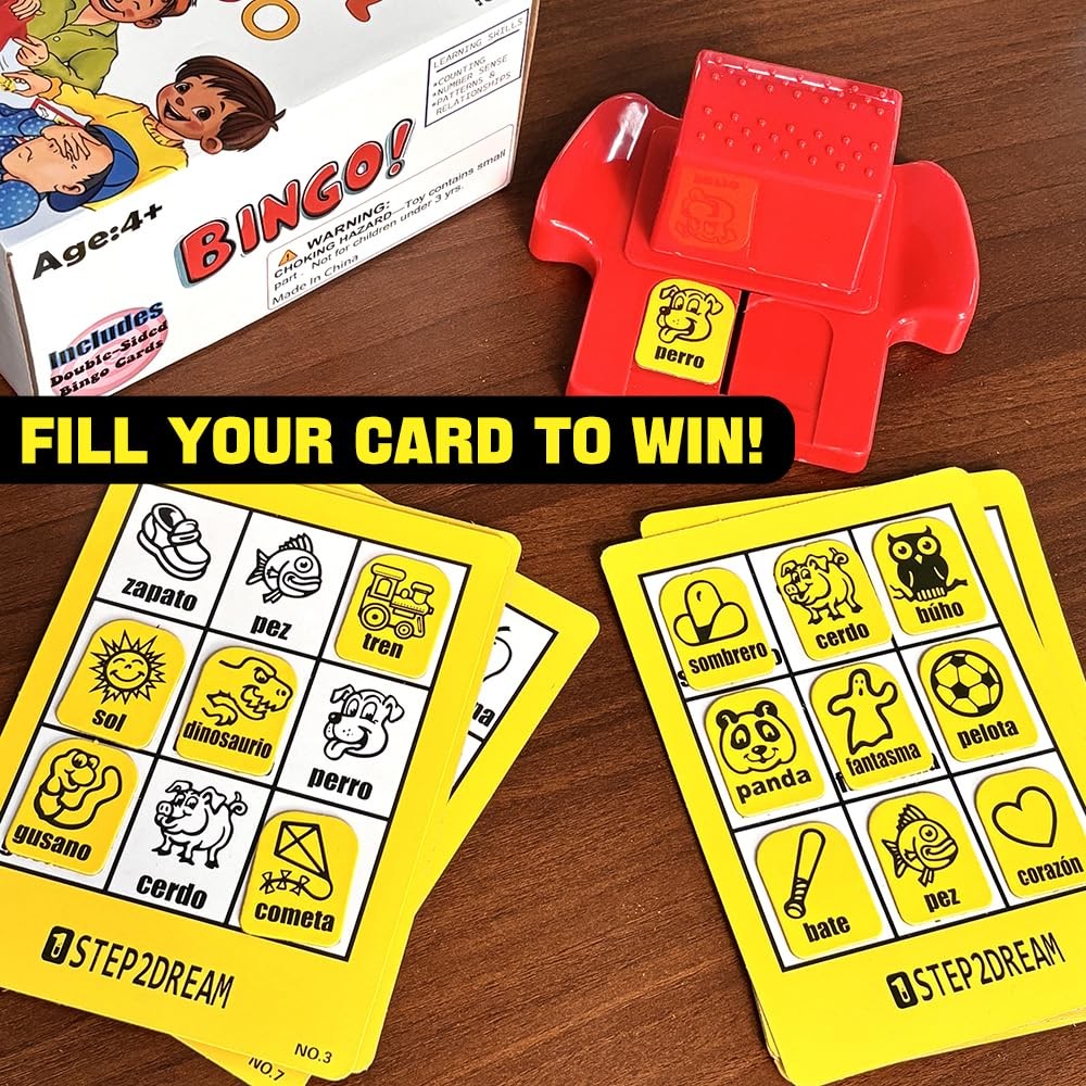 Magictodoor Spanish Vocabulary Bingo for Kids | Small, Red, Yellow, Green