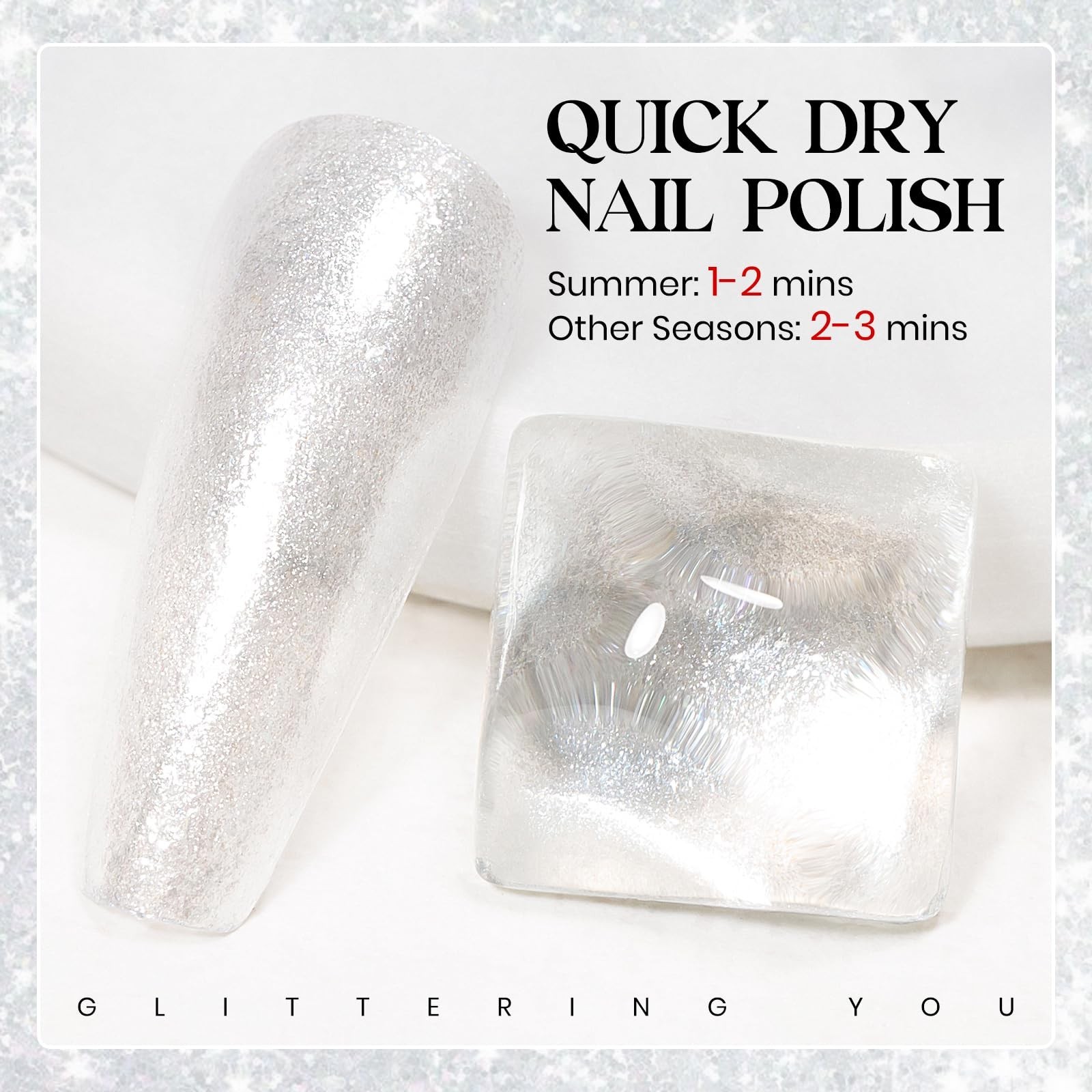 MIZHSE Translucent Shimmering Nail Polish, Quick Dry Clear Glitter White Nail…