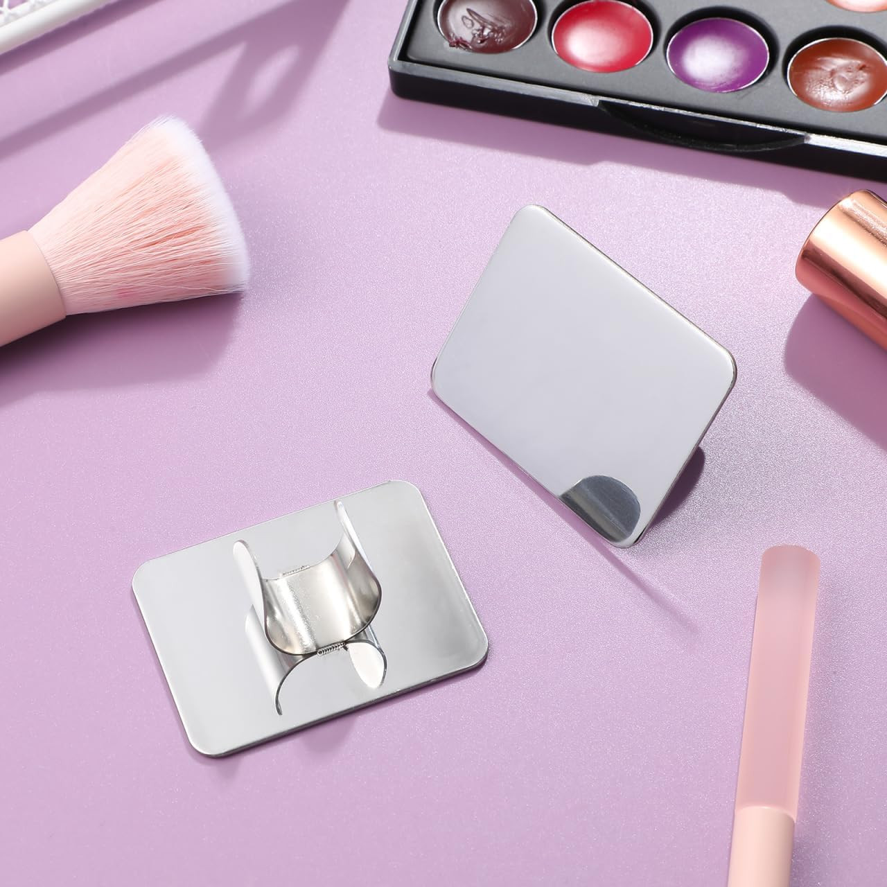 2 Pcs Nail Art Palette Ring Stainless Steel Finger Palette for Color Mixing Mani
