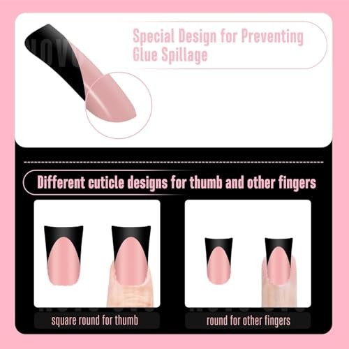 Halloween Duck Nails Short Extra Thick Full Cover Black French Tip Baby Pink