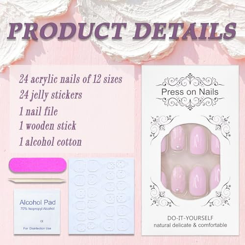 Short Almond Press on Nails SWEKKE Baby Pink Fake Nails False Almond Nails20