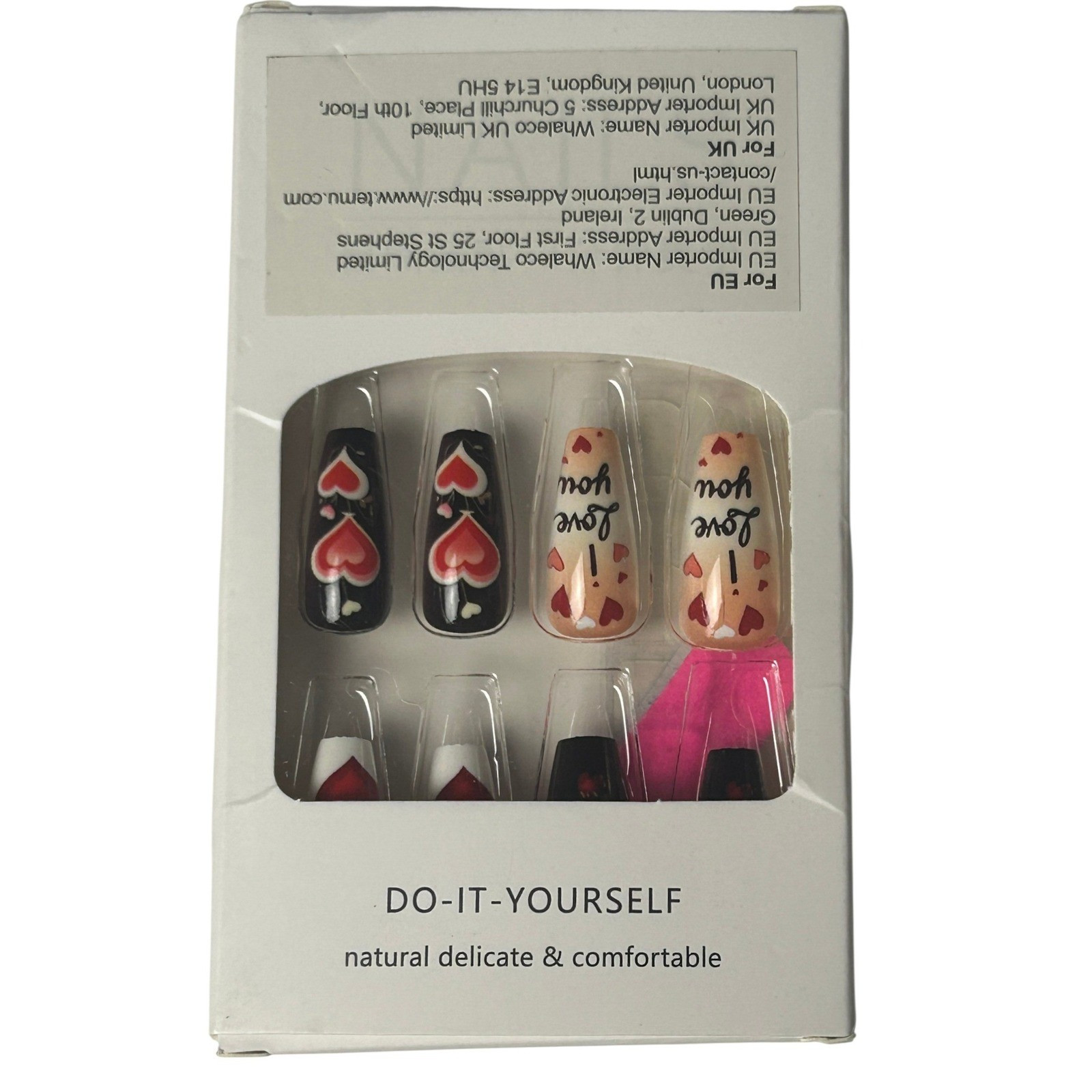 24Pc Glossy Heart Rose Press On Nails Coffin Ballerina Full Cover Reusable