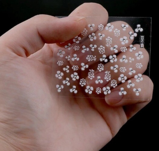 4x Sheets White Flower Diamant Effect Mix Design Decal 3D Nail Art Sticker Craft