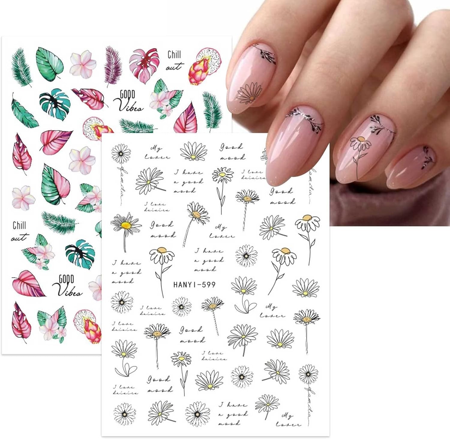 10 Sheets Self-Adhesive Spring Floral Nail Art Stickers – Elegant DIY Designs