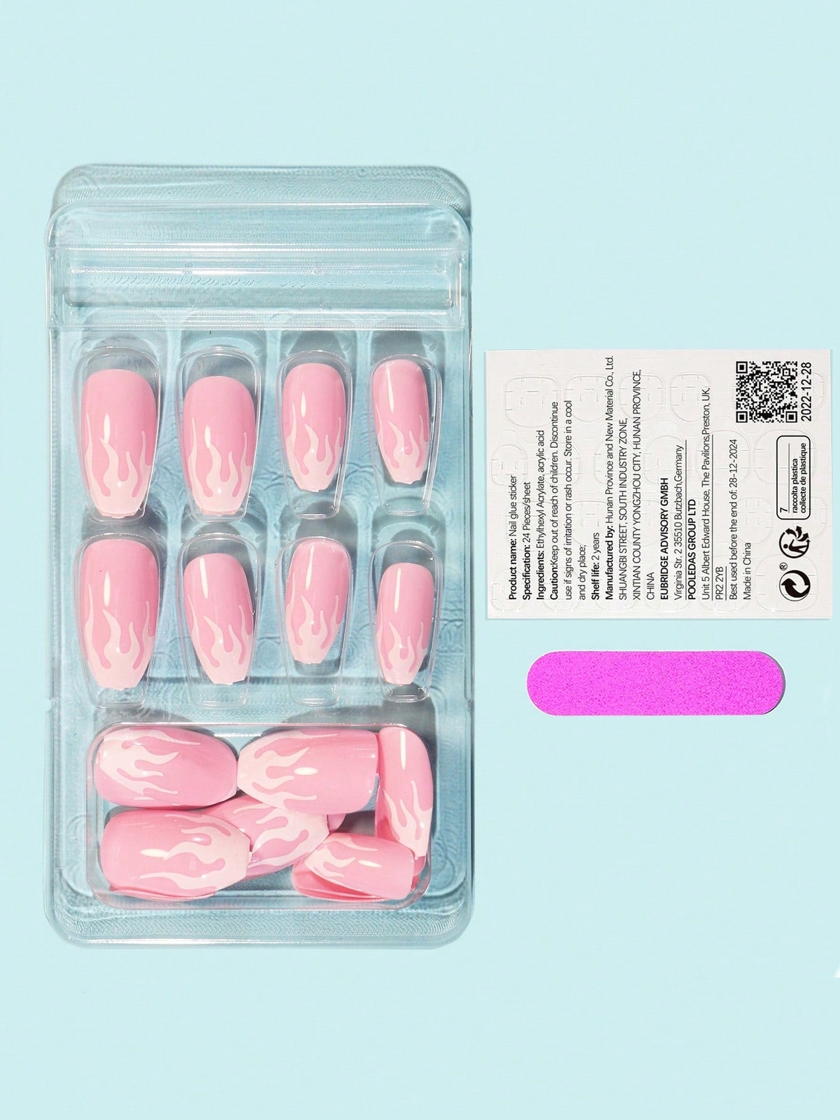 24pcs White Flame Fake Nail False Nails Press On Nails Glue On Nails Stick On