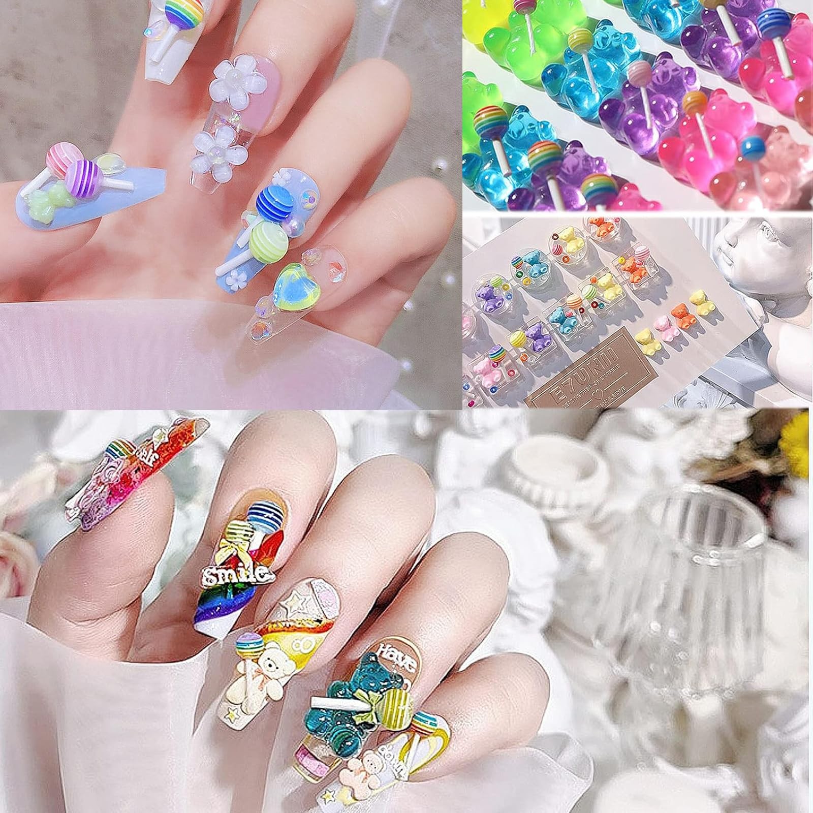 Assorted Acrylic 3D Nail Charms – Multi Color Flower Bows, Butterflies, Hearts,