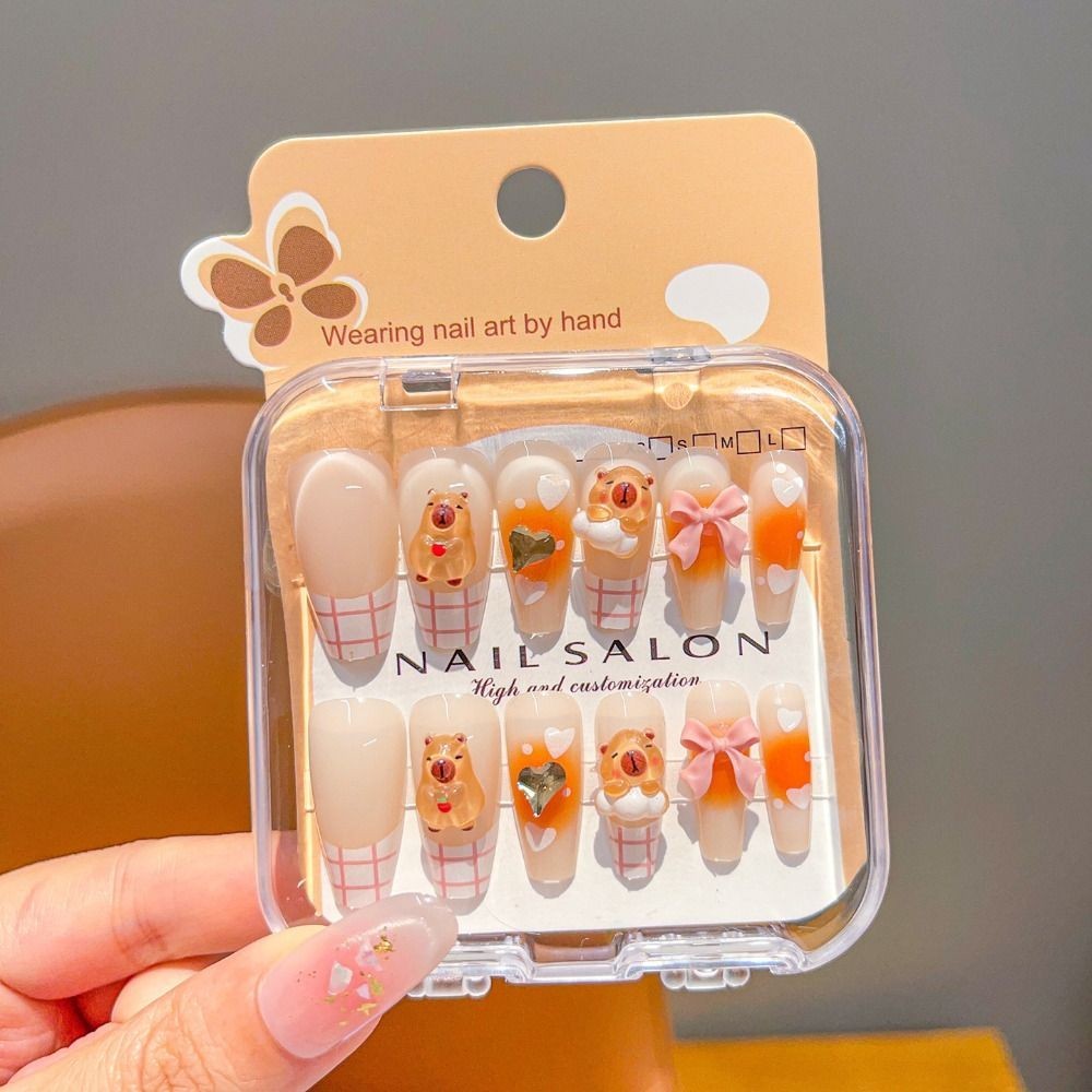 Cartoon Children Wearing Nails Cute Cherry Love Heart Long Nail Sticker Nail Tip